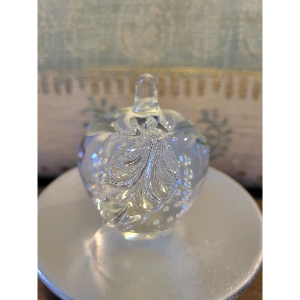 Hand Blown Clear Glass Apple Fruit Controlled Bubble Art Paperweight Decor